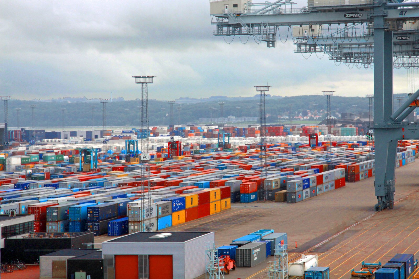 Container terminal loading shipping containers for private label bottled water export documentation and logistics