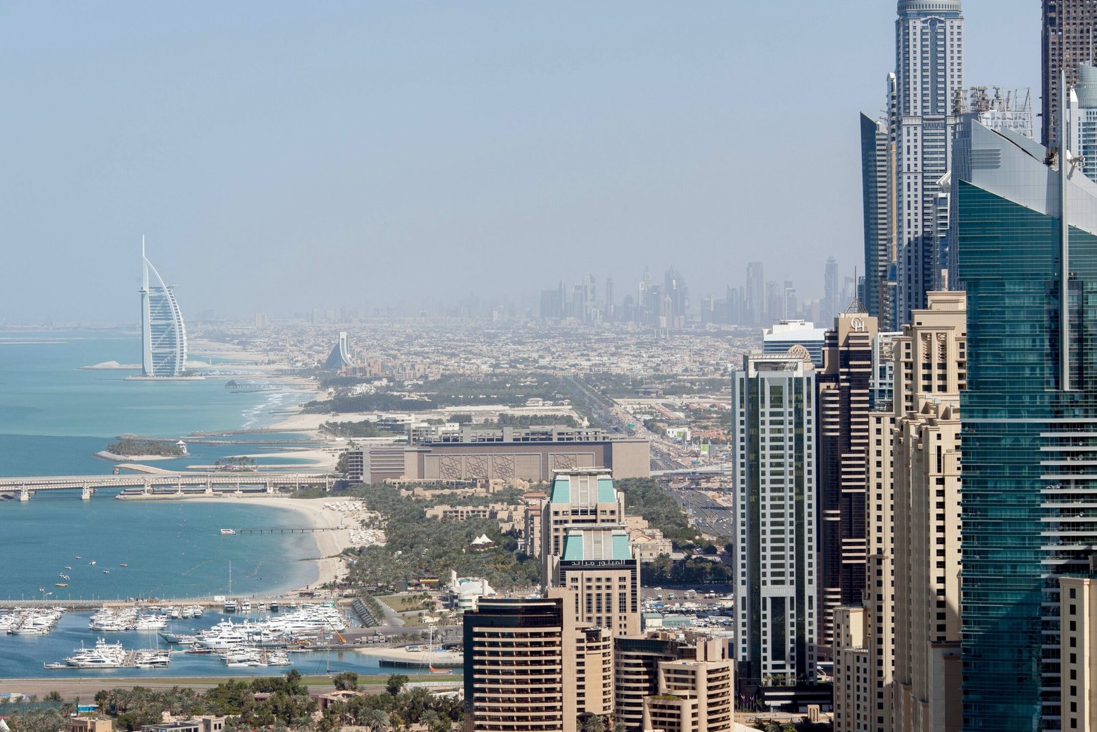 Dubai skyline and coastline with the Burj Al Arab, the UAE hospitality market for imported private label bottled water