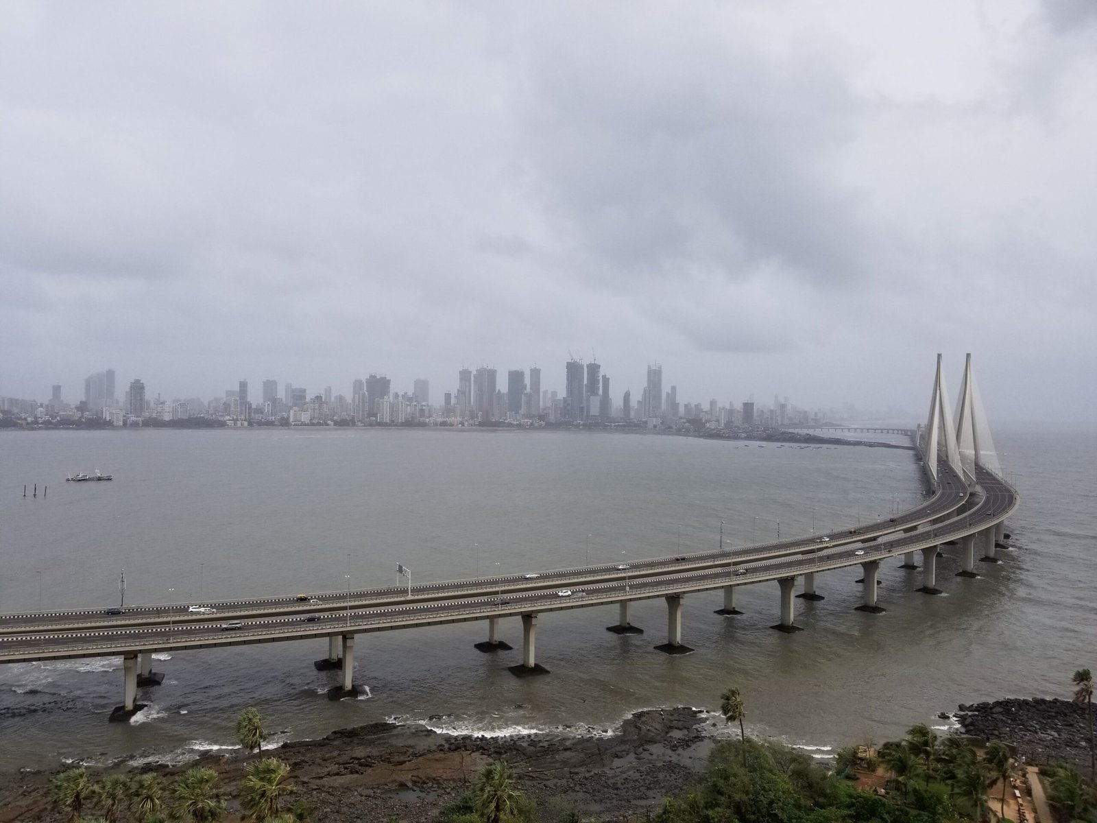 Mumbai skyline with the Bandra-Worli Sea Link crossing the bay in the foreground